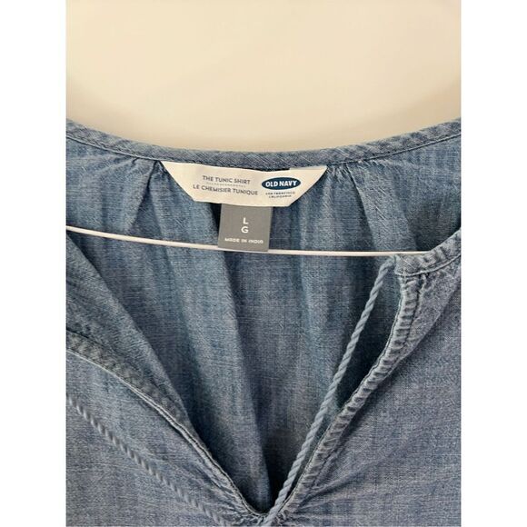Old Navy The Tunic Light Blue Jean Shirt with white embroidery on arms size Larg - Picture 9 of 15